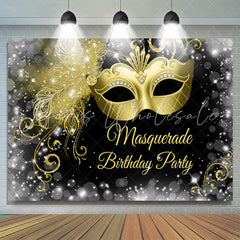 Lofaris White Black Golden Masquerade Happy Birthday Backdrop