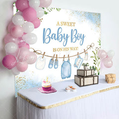 Lofaris White Blue Green Leaves Boys Baby Shower Backdrop