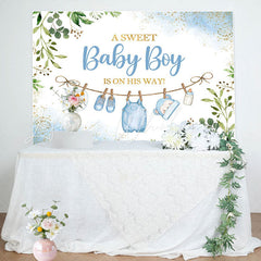 Lofaris White Blue Green Leaves Boys Baby Shower Backdrop