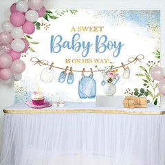 Lofaris White Blue Green Leaves Boys Baby Shower Backdrop