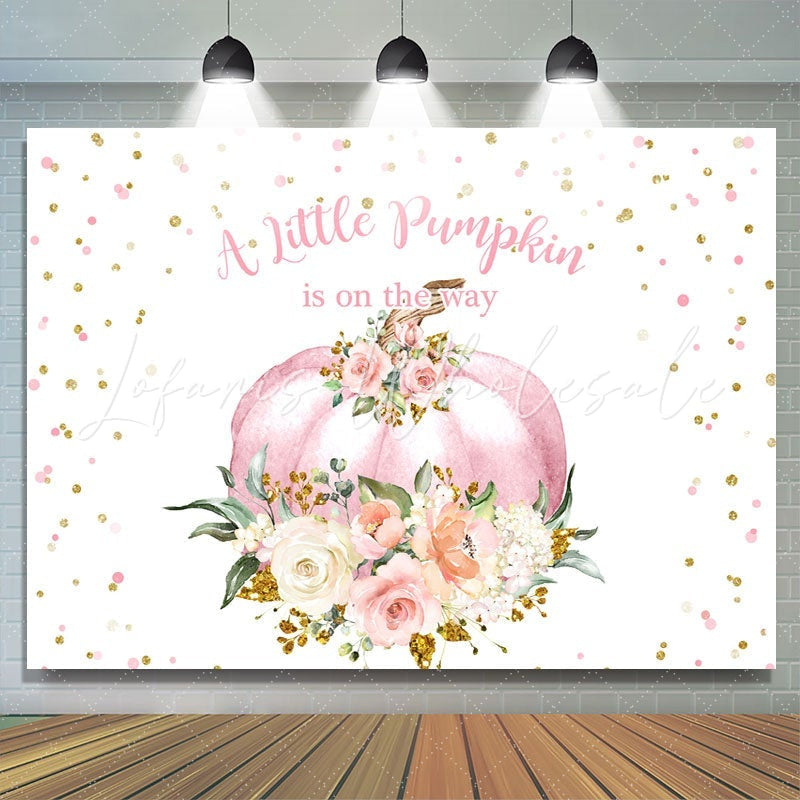 Lofaris White bokeh flowers pumpkin girl baby shower backdrop