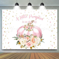 Lofaris White bokeh flowers pumpkin girl baby shower backdrop