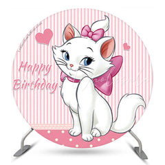 Lofaris White Cat Pink Heart Round Birthday Backdrop Kit