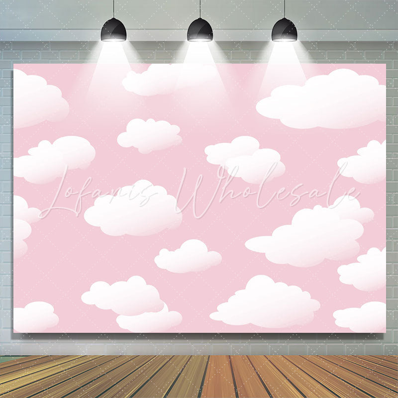 Lofaris White Cloud Pink Sky Simple Baby Shower Party Backdrop