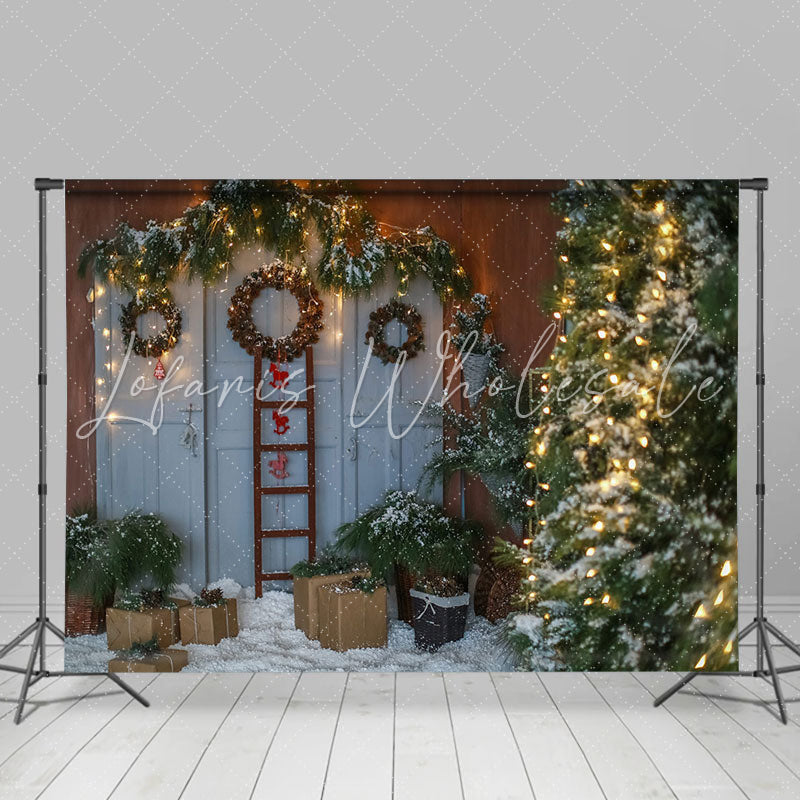 Lofaris White Door Tree Wreath Christmas Photo Backdrop