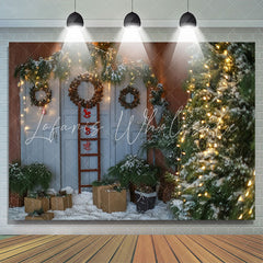 Lofaris White Door Tree Wreath Christmas Photo Backdrop