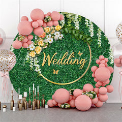 Lofaris White Floral Green Leaves Round Wedding Backdrop Banner