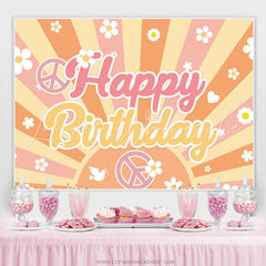 Lofaris White Floral Orange Stripes Happy Birthday Backdrop