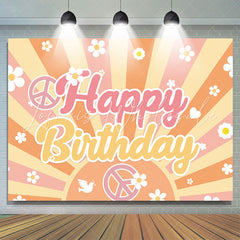 Lofaris White Floral Orange Stripes Happy Birthday Backdrop