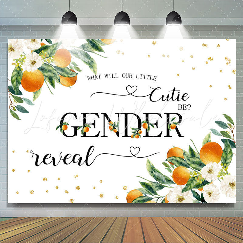 Lofaris White Floral Oranges Sparkle Boho Gender Reveal Backdrop