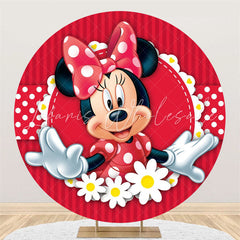 Lofaris White Floral Round Red Mouse Happy Birthday Backdrop