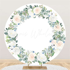 Lofaris White Flower Leaves Happy Birthday Circle Backdrop