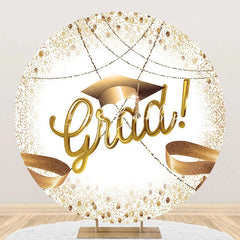 Lofaris White Gold Bachelor Cap Round Graduation Backdrop