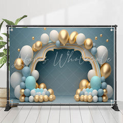 Lofaris White Gold Balloon Blue Wall 1st Birthday Backdrop