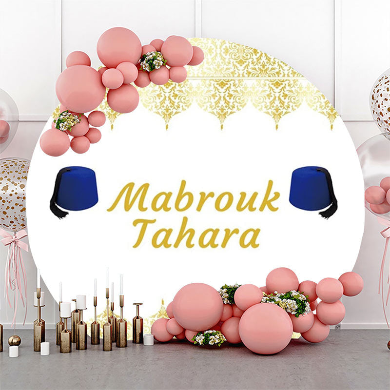 Lofaris White Gold Blue Hat Mabrouk Tahara Round Backdrop