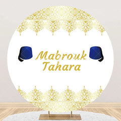 Lofaris White Gold Blue Hat Mabrouk Tahara Round Backdrop