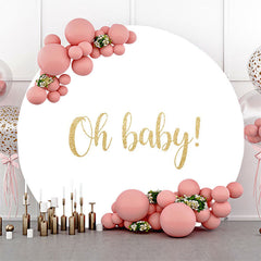 Lofaris White Gold Oh Baby Round Backdrop For Gender Reveal