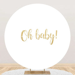 Lofaris White Gold Oh Baby Round Backdrop For Gender Reveal