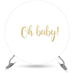 Lofaris White Gold Oh Baby Round Backdrop For Gender Reveal