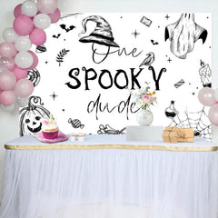 Lofaris White Halloween One Spooky Dude Birthday Backdrop