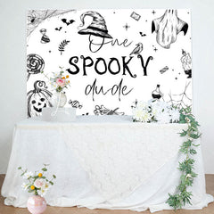 Lofaris White Halloween One Spooky Dude Birthday Backdrop