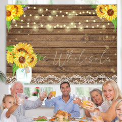 Lofaris White Lace and Sunflowers Wooden Backdrop for Party