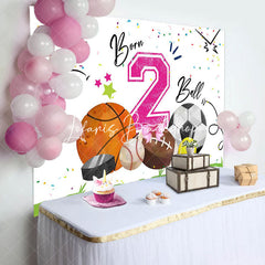 Lofaris White Pink Born 2 Ball Sports Backdrop For Birthday