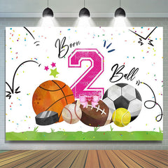 Lofaris White Pink Born 2 Ball Sports Backdrop For Birthday