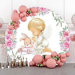 Lofaris White Pink Floral Leaves Bunny Angel Baby Backdrop