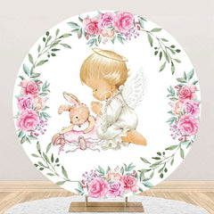 Lofaris White Pink Floral Leaves Bunny Angel Baby Backdrop