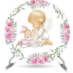 Lofaris White Pink Floral Leaves Bunny Angel Baby Backdrop