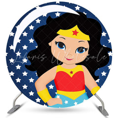 Lofaris White Star Cartoon Goddess Round Blue Birthday Backdrop