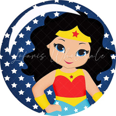 Lofaris White Star Cartoon Goddess Round Blue Birthday Backdrop