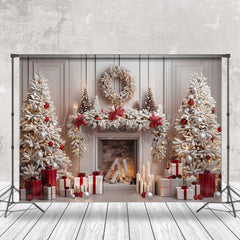 Lofaris White Wall Gifts Trees Fireplace Christmas Backdrop