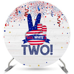 Lofaris White Wood Red And Blue 2nd Happy Birthday Round Backdrop