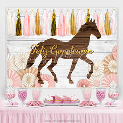 Lofaris White Wooden With Colored Ribbon Horse Birthday Backdrop