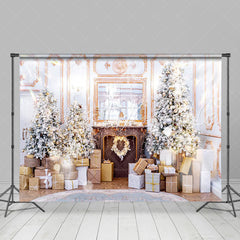 Lofaris White Xmas Trees Presents Indoor Christmas Backdrop