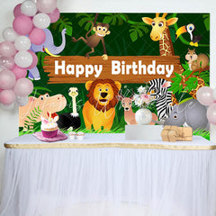 Lofaris Wild Animals Green Leaves Birthday Backdrop For Boy