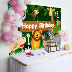 Lofaris Wild Animals Green Leaves Birthday Backdrop For Boy