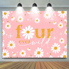 Lofaris Wild Daisy Four Ever Pink Happy Birthday Backdrop