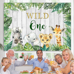 Lofaris Wild One Jungle Animals Green Leavs Birthday Backdrop for Kids