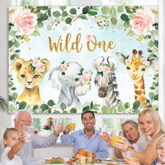 Lofaris Wild One Pink Floral Animals 1st Birthday Backdrop