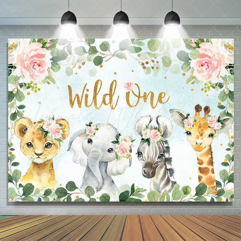 Lofaris Wild One Pink Floral Animals 1st Birthday Backdrop