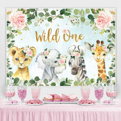 Lofaris Wild One Pink Floral Animals 1st Birthday Backdrop