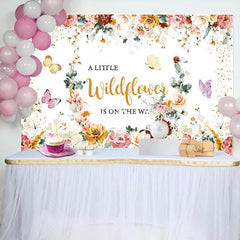 Lofaris Wildflower Butterfly Baby Shower Backdrop For Girls