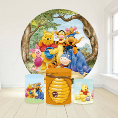 Winnie The Poor Theme Birthday Party Round Backdrop Cover Plinth Cylinder Pedestal Cloth Cover