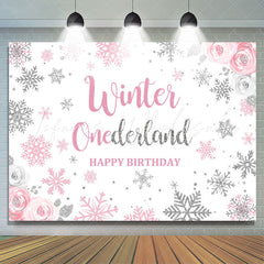 Lofaris Winter Floral Pink Onederland Backdrop for Birthday Party