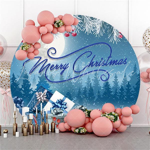 Lofaris Winter Night Round Blue Merry Chrismas Party Backdrop