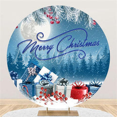 Lofaris Winter Night Round Blue Merry Chrismas Party Backdrop