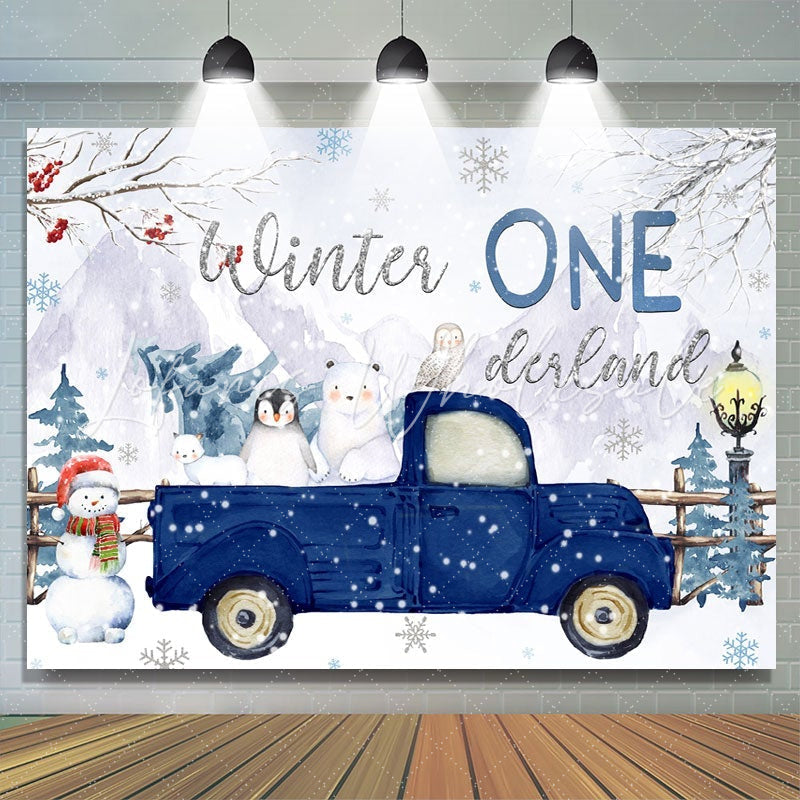 Lofaris Winter Onederland Blue Truck With Animals Backdrop